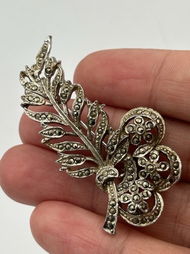 Vintage 1950s marcasite fern - vintage,