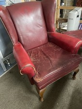 Chesterfield Set of Two leather Chairs And Stool