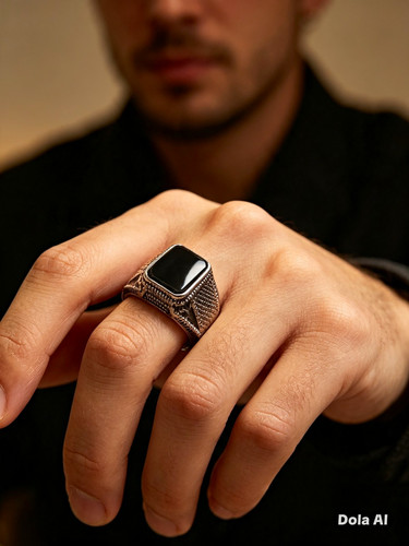 Men silver tone signet - men's,