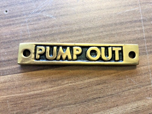 Brass pump out plate sign - out,