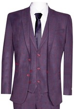 Mens 3 Piece Tweed Suit Plum