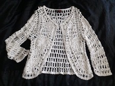 *STEPHEN Y* Ladies Pearly Off White Elegant Classy Open Work Gappy Cardigan Top