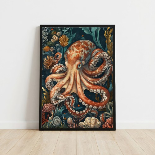 Vintage octopus underwater - octopus, art