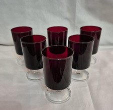5x Vintage Red Luminarc Wine Glasses 10.5 cms high