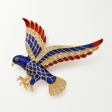 Blue Red Enamel Eagle Brooch Pin Elegant Bird Design Crystal Rhinestone Jewelry