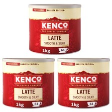 3 x 1Kg Kenco Latte Smooth & Silky Tins Instant Coffee Powder-total 183 Servings