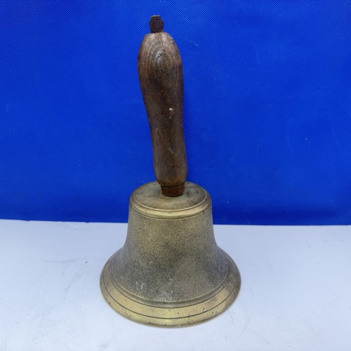 Brass bell with wooden - with, handle