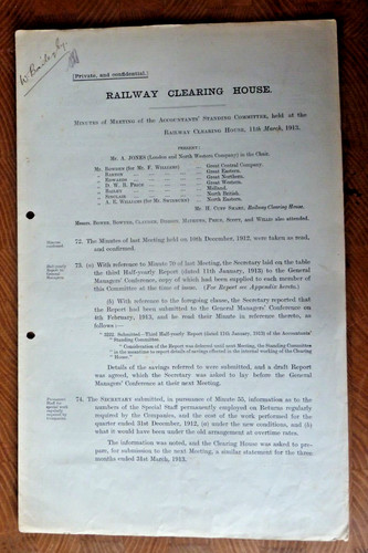 Railway clearing house minutes - railway,