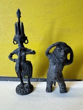 TWO BEAUTIFUL SMALL AFRICAN  CAST SCULPTURES  : a FLUTIST ? &  A TUBBY MAN !!!