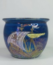 RARE 30’s MALING WARE Galleon Design Blue Lustre Pot / Planter / Posy Vase