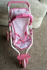 3 WHEELER FOLDING DOLLS PINK PUSHCHAIR, STROLLER, BUGGY, PRAM.