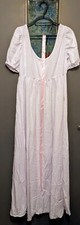 Regency Long Dress  Sash Empire Waist Ruffled Puff Sleeve & 2 White Long Gloves