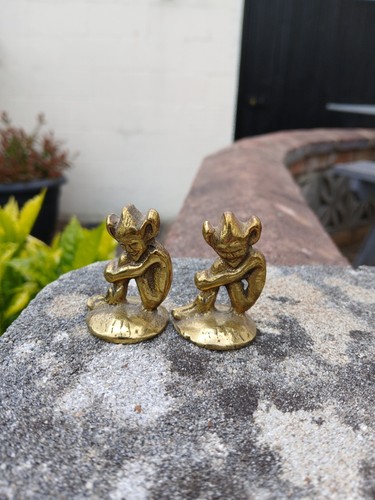 Two vintage brass imp - two, pixie