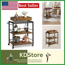 Rustic Industrial 3-Tier Kitchen Utility Cart with Removable Tray & Wheels