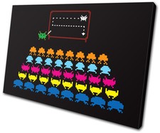 Gaming Space Invaders Pop Abstract SINGLE CANVAS WALL ART Picture Print VA