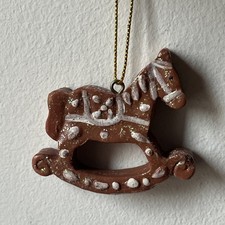 Terracotta Rocking Horse Xmas Decoration Glazed Iced Lebekuchen Style Scandi 2”