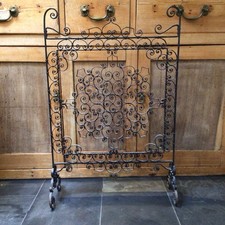 Old Vintage Antique Wrought Iron Scroll Fireguard Black Fire Place Screen
