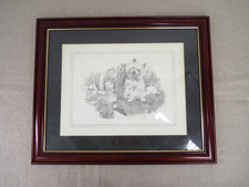 Dog & Frog Signed Pencil Drawing - mounted, framed and under glass
