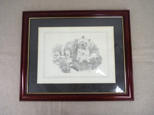 Dog frog signed pencil - &,