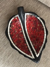 Red Leaf Shaped Mosaic Tile Fruit Bowl / Trinket Dish