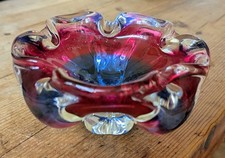 Vintage 1960s Josef Hospodka Chribska Glassworks Red Blue Glass Bowl 15cm Width