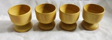 4 Vintage Yellow Wood Turned Egg Cups Never Used. Decorative Old School Dining