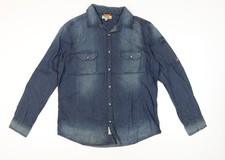 Triple Five Men's Blue XL Denim Long Sleeve Button-Up Shirt