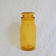 Vintage 1970s Apothecary Glass Storage Jars Amber Brown Yellow Lidded 18cm