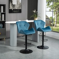Set Of 2 Luxurious Velvet-Touch Bar Stools w/ Metal Frame Footrest Base