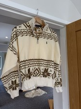 Ralph Lauren Beige Khaki Tonal Fairisle Fleece Half Zip Top Size Medium