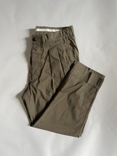 LARDINI mens Trousers IT 48 UK 38W 100% Cotton Khaki Straight Leg Pleated Front