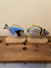 2 Swimming Fish Sculptures Ornament on Wooden Block Made By Arthur Morton Watson