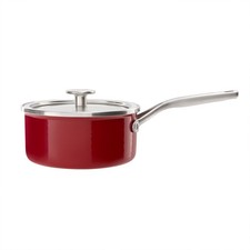 KitchenAid Non-Stick Steel Core Enamel Saucepan With Lid 18cm Red (Open Box)