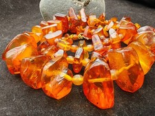 Modernist Brutalist Raw Honey Nugget Amber inclusions vintage necklace RG clasp