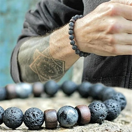 Men women black lava stone - men,