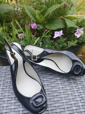 WOMENS CLARKS SISSY BAHAMA UK 5 EU 38 BLACK PATENT SLINGBACK WEDGE HEEL SANDALS