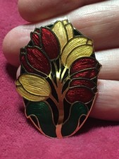 Vintage 1980s Stamped Fish & Crown Tulip Enamel & Goldtone Brooch 4cm long