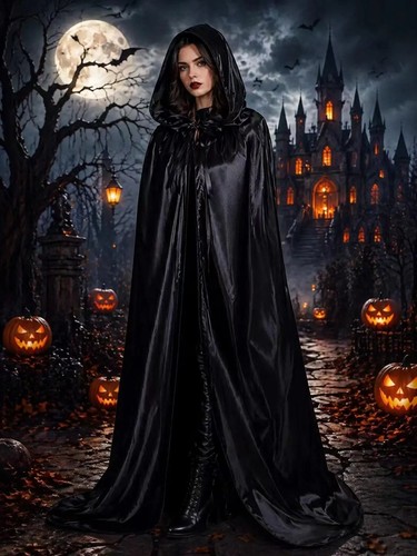 Black hooded cape - hooded, cloak