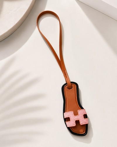 Mini sandal leather bag charm - leather,