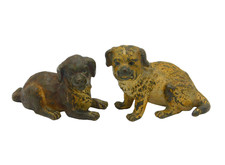 Victorian Cold Painted Bronze Pair of Puppy Dogs Antique c1860 Kitemark