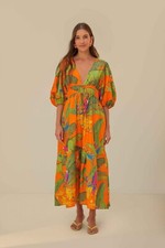 FARM RIO ORANGE FRESH MACAWS MIDI DRESS - SMALL(S) MEDIUM(M) LARGE(L) RRP £276