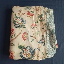 Vintage Tablecloth Reversible Toile Effect Blue White Floral Vtg Fabric 121 x43"