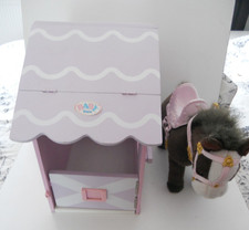 BABY BORN DOLL WOOD STABLE AND MOVING HORSE WITH SADDLE AND REINS TOY