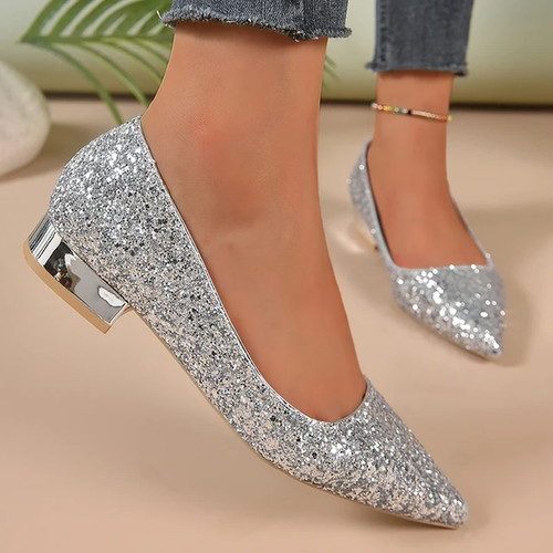 Silver low heels pumps womens - low,