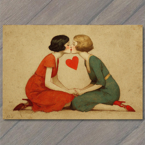 Postcard retro romantic women - postcard,