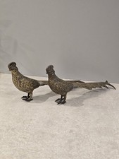 Pair Of 2 Vtg Brass Pheasants Figurines Sculpture Game Birds 
