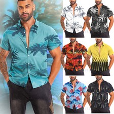 Hawaiian Shirt Cuban Collar Mens Coconut Tree Print Beach Vacation Party