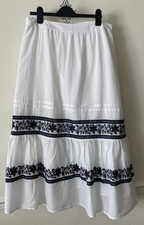 F&F Size 14 White/Navy trim Pull on Cotton Gypsy style Skirt/Fully lined