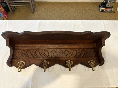 Vintage dark carved oak coat - oak,
