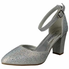Ladies Anne Michelle Block Heel Glitter Court Shoes